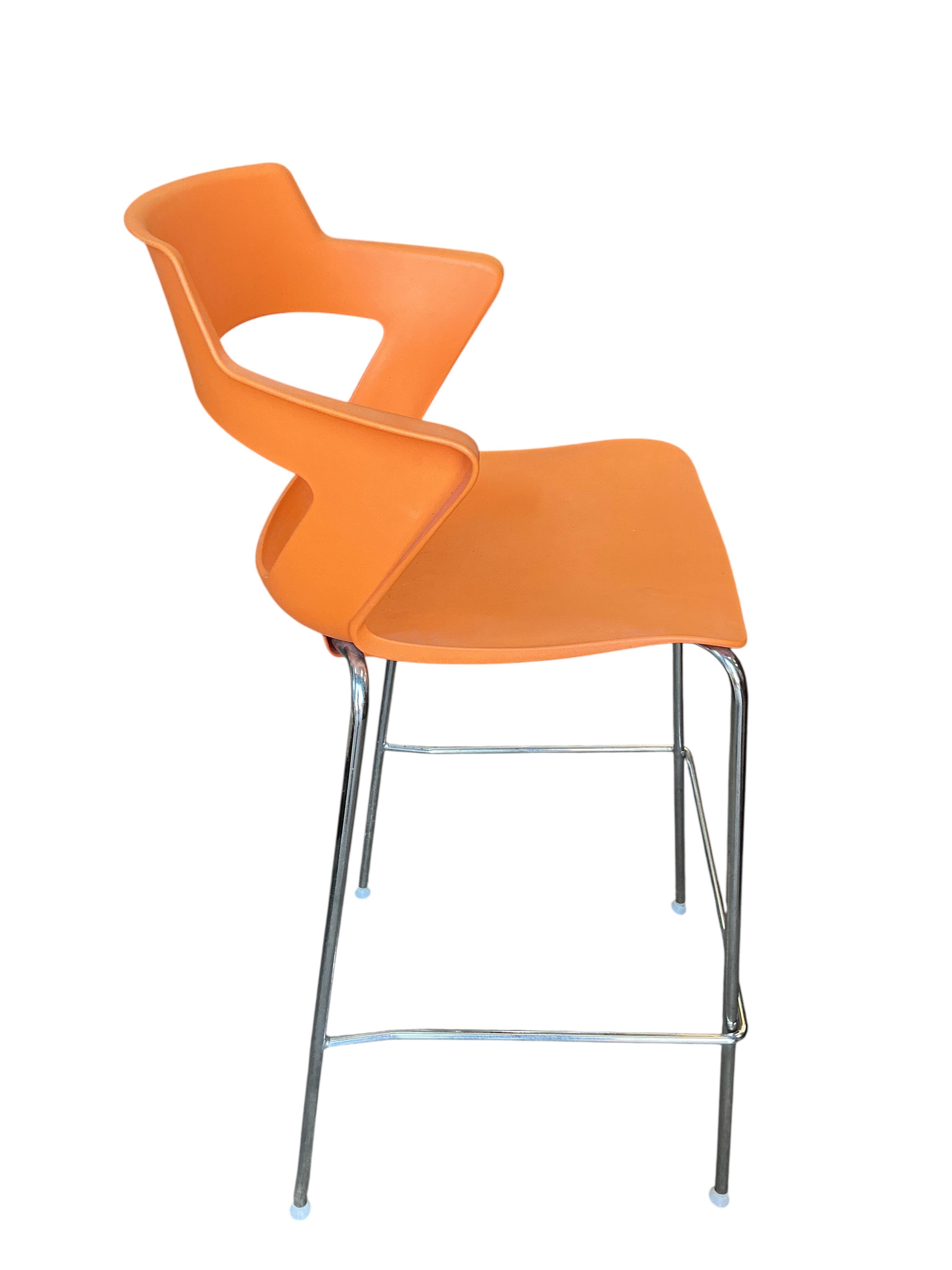 Paolo Lucidi and Luce Pevere for Elite, a set of six orange stackable bar stools, width 54cm, depth 46cm, height 109cm